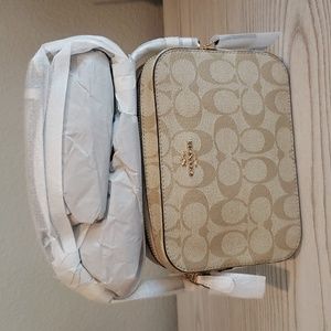 Coach Camerbag Crossbody Monogram  cream/khaki White with white straps